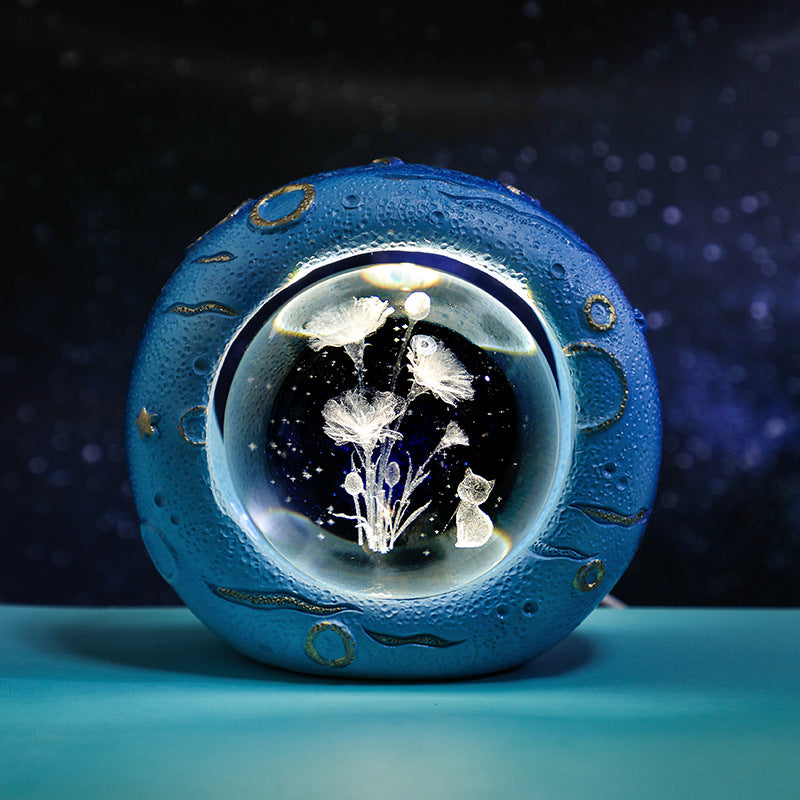 Celestial Ring LED Crystal Ball Lamp - 3D Engraving, Unique Gift (Carnation)