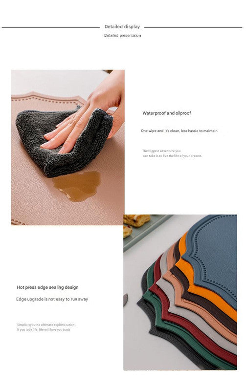 4 pcs Decorative Faux Leather Placemats - Unique Shape, Beautiful Packaging (Light blue)