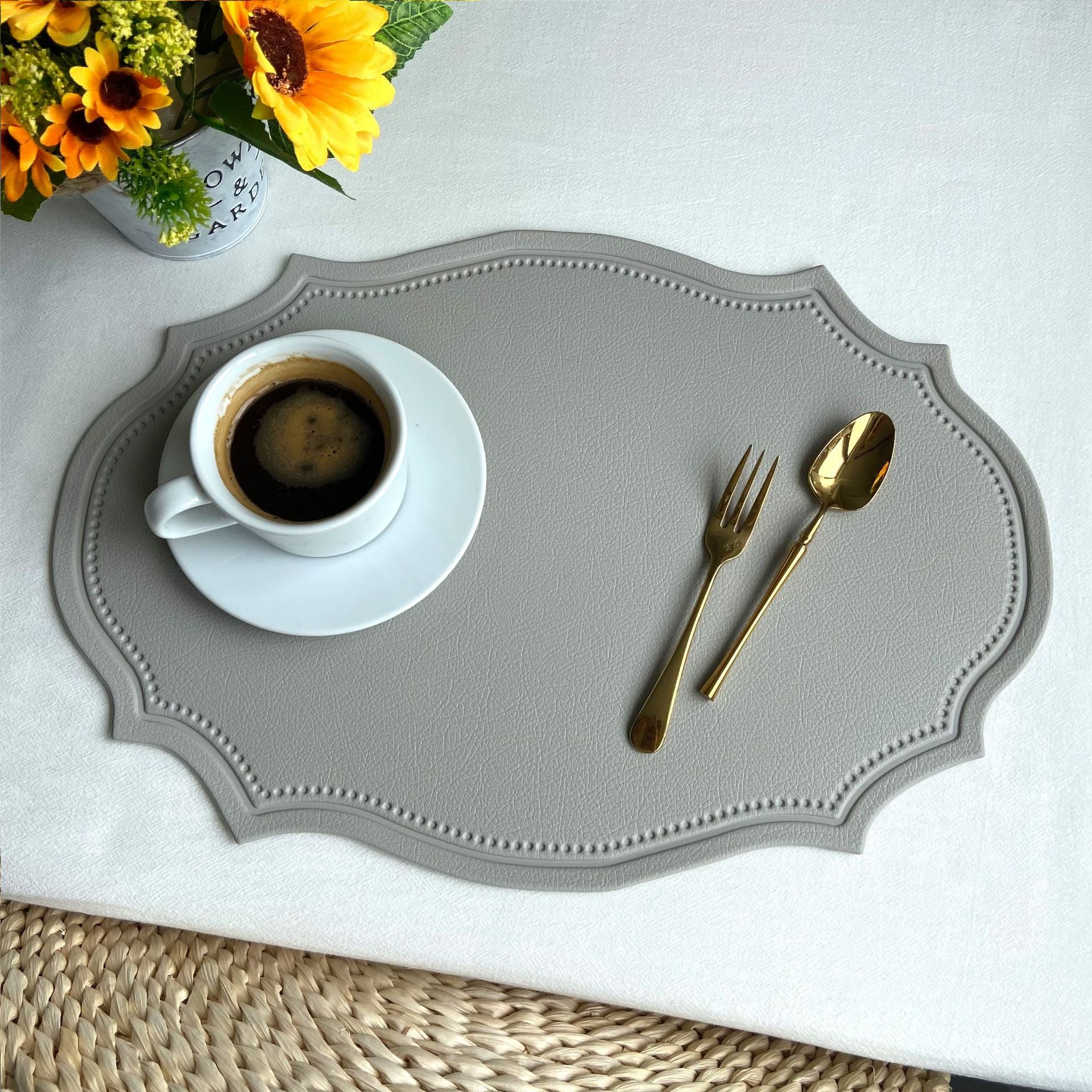 Light Grey Faux Leather Placemat Set (4 Pcs)
