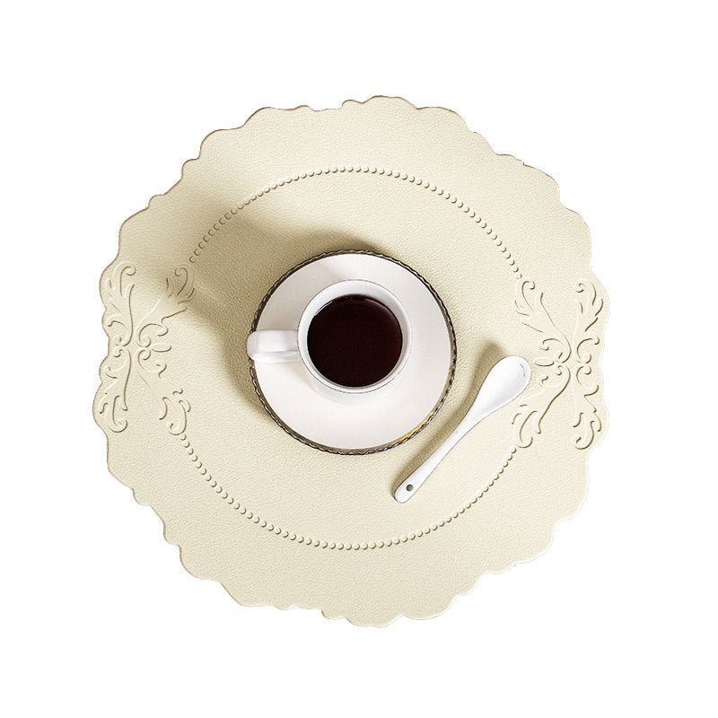 4 Pcs Retro Faux Leather Placemat - Beige, Waterproof