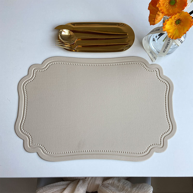 Beige Faux Leather Placemat Set (4 Pcs) - Waterproof