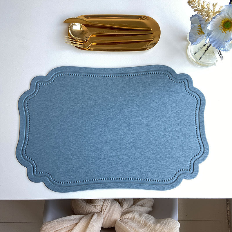 Light Blue Faux Leather Placemat Set (4 Pcs)