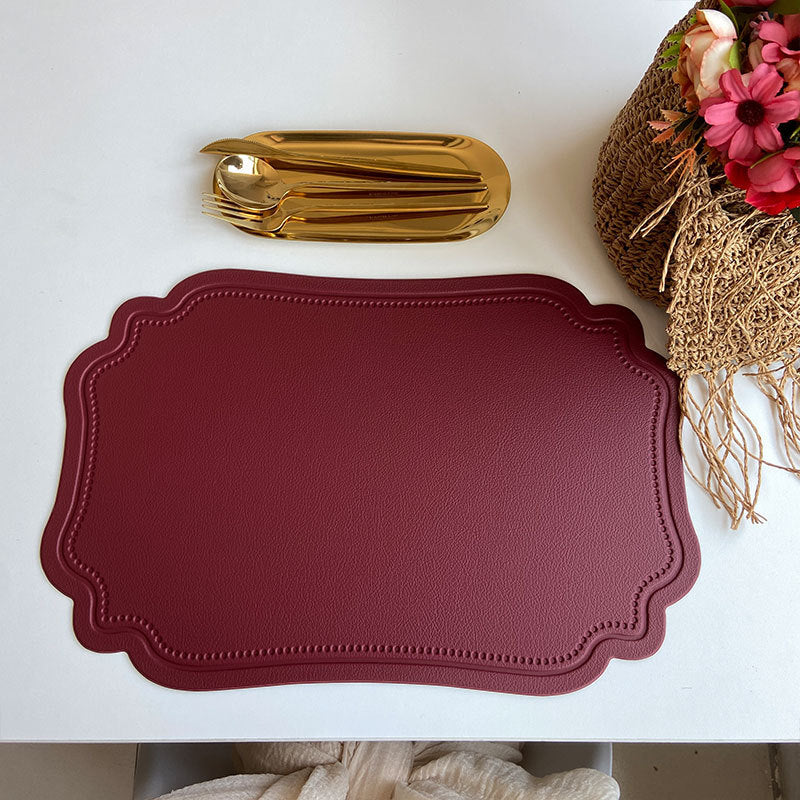 Wine Red Faux Leather Placemat Set (4 Pcs)