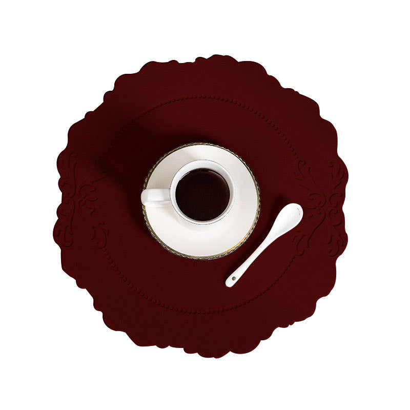 4 Pcs Retro Faux Leather Placemat - Wine Red