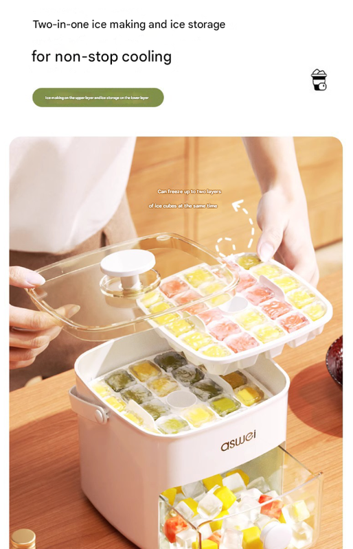White Innovative Press-Release Ice Cube Maker - Dual Layer Trays & Storage Bin (48 Cubes)