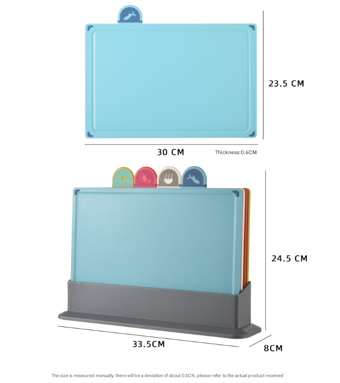 Coloerful 4-Piece Colour-Coded Index Cutting Board Set with Storage Stand - Food-Safe PP, Non-Slip, Easy Clean Kitchen Chopping Boards