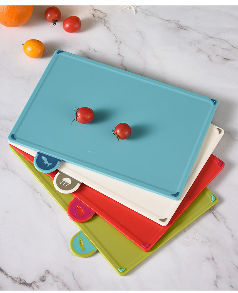 Coloerful 4-Piece Colour-Coded Index Cutting Board Set with Storage Stand - Food-Safe PP, Non-Slip, Easy Clean Kitchen Chopping Boards