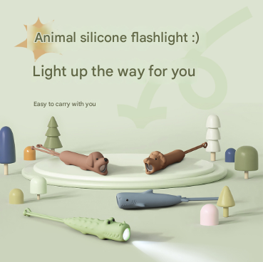 Green Adorable Crocodile Silicone LED Flashlight for Kids - USB Rechargeable, Dimmable Brightness, Portable Night Light