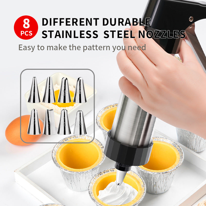 Silver and Black Stainless Steel Cookie Press Gun Kit - Biscuit Maker & Icing Decorating Set with 13 Discs & 8 Nozzles