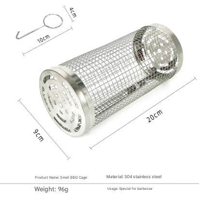 Silver 2-Piece Rolling Stainless Steel BBQ Grill Basket Set (Small & Large) - 304 Food-Grade Grilling Cages with Hooks