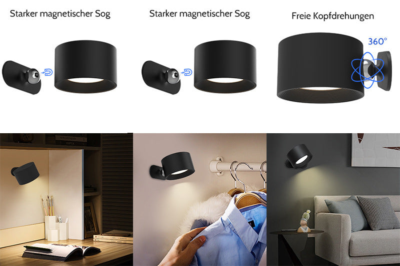 White Rechargeable LED Magnetic Wall Light - Touch Control, 3 Colors & Dimmable, USB Portable Night Lamp for Reading & Cabinets