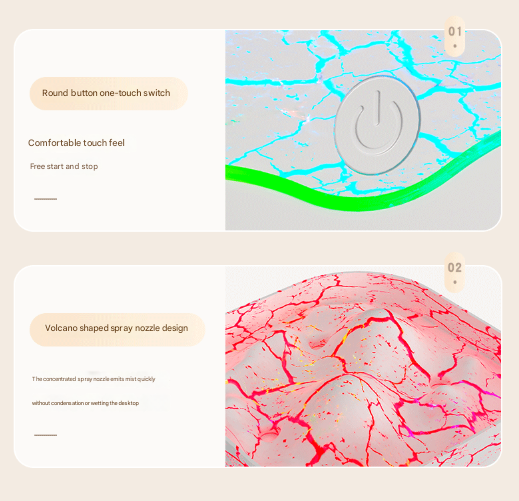 Green Volcano Style 2L Cool Mist Humidifier - Triple Nozzle with RGB LED & Quiet Operation