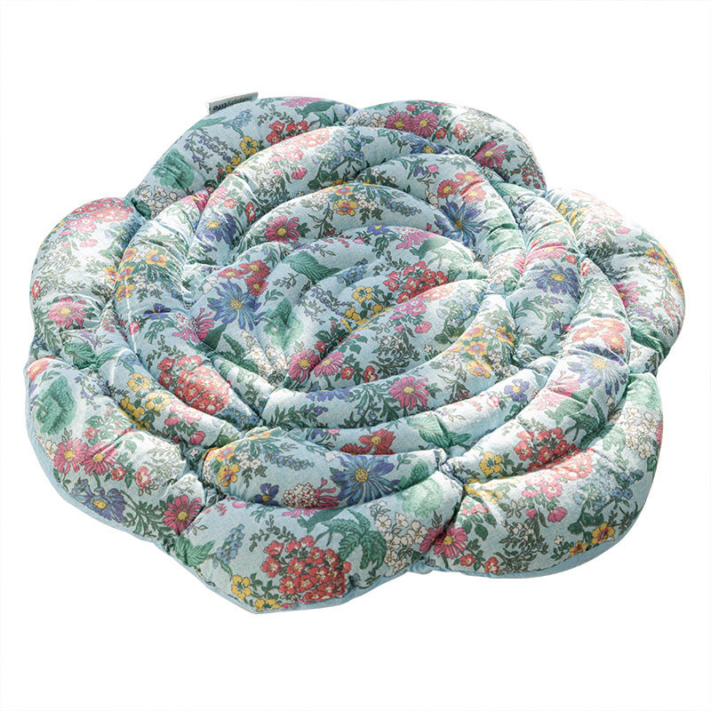Blue Rose Pattern Pure Cotton Chair Cushion - Thickened 50x50cm Office Sofa Pad