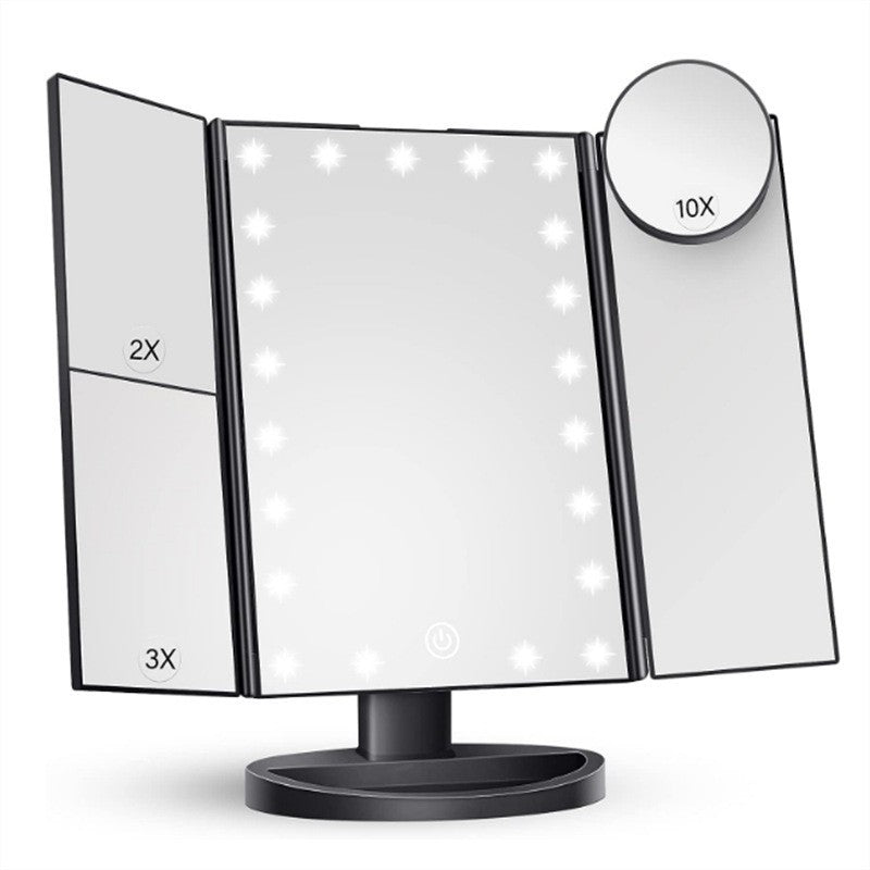 Black LED Lighted Tri-Fold Vanity Mirror with 2X/3X/10X Magnification