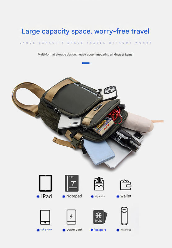 Grey Stylish Multi-Functional Men's Chest Bag - Lightweight Crossbody Sling Pack