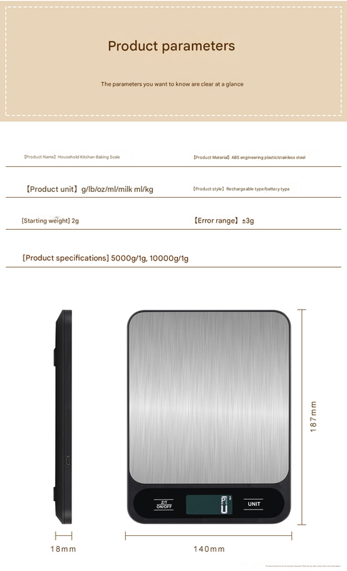 White Slim Digital Kitchen Scale - High Precision Stainless Steel Food Scale for Baking & Cooking(5kg)