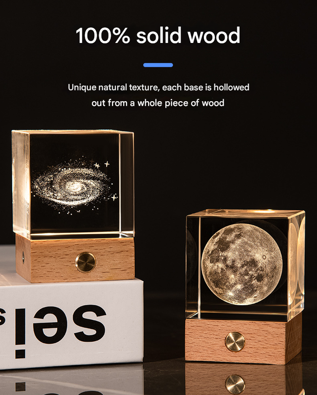 Milky Way Luminous 3D Crystal Cube Night Light - Laser Engraved Artwork with Solid Wood Base