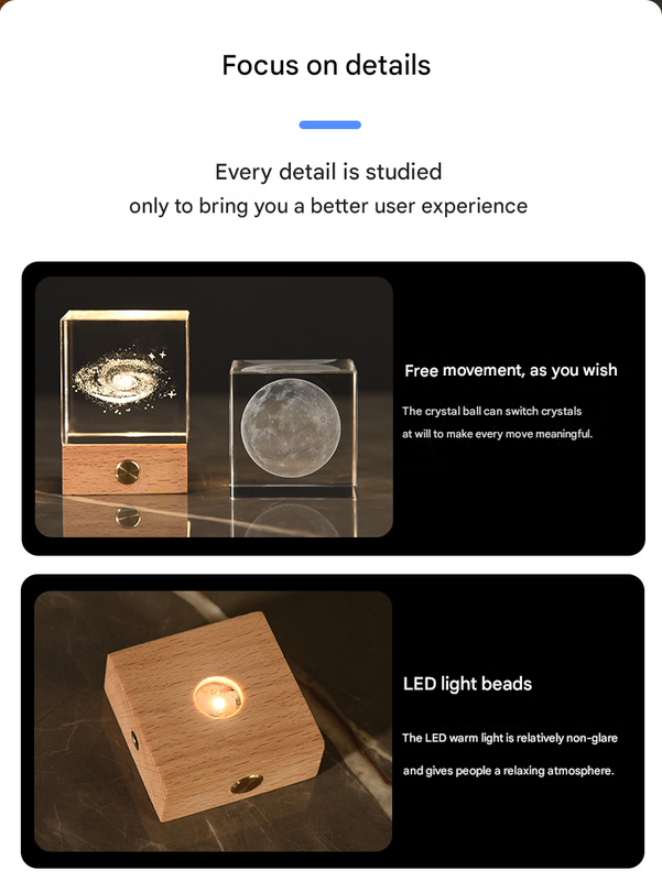 The Big Dipper Luminous 3D Crystal Cube Night Light - Laser Engraved Artwork with Solid Wood Base