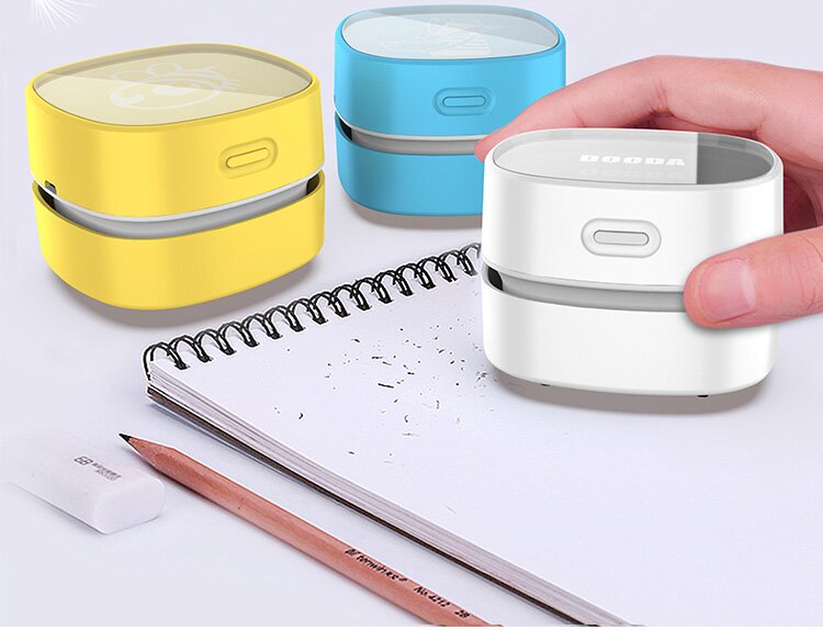White Rechargeable Cordless Mini Desktop Vacuum - Portable Handheld Cleaner for Desk, Keyboard, Crumb & Dust