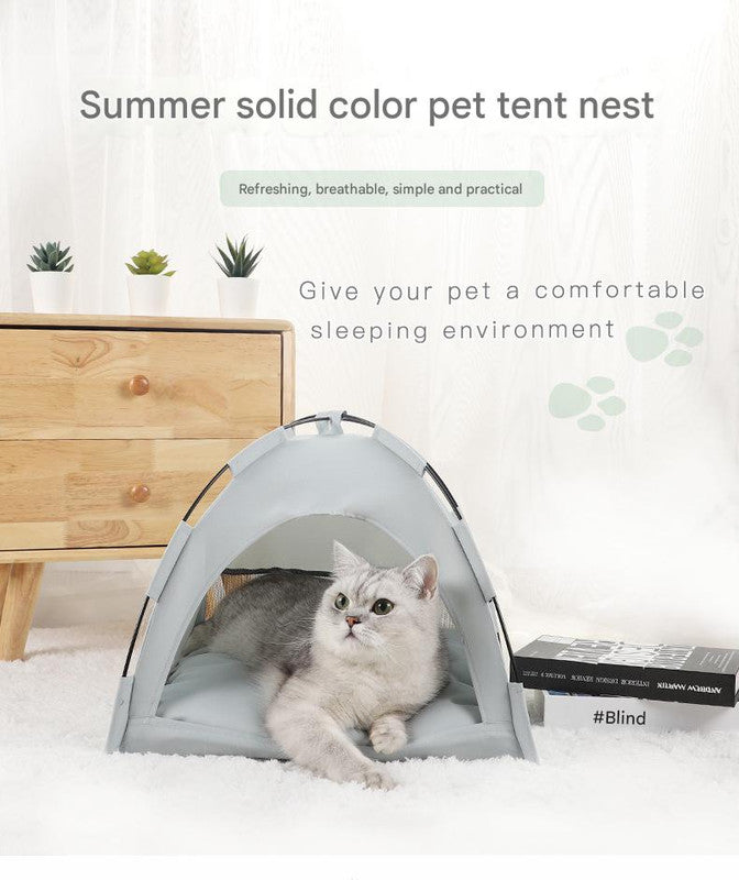 Green Premium Portable Pet Tent Bed with Cooling Mat - Breathable Foldable Outdoor Indoor Cat Dog House Shelter for Summer(Size: M)