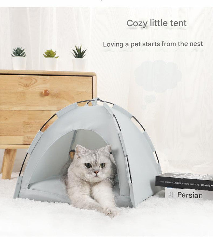 Green Premium Portable Pet Tent Bed with Cooling Mat - Breathable Foldable Outdoor Indoor Cat Dog House Shelter for Summer(Size: L)