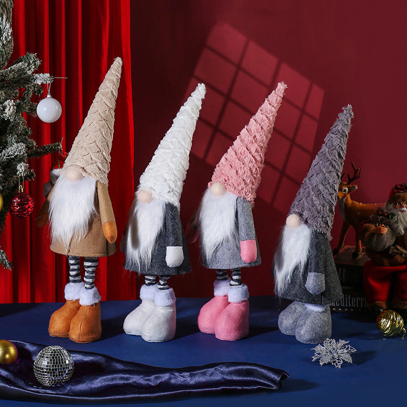 Retractable Leg Christmas Gnome Plush - Adjustable Standing Holiday Decoration(white)