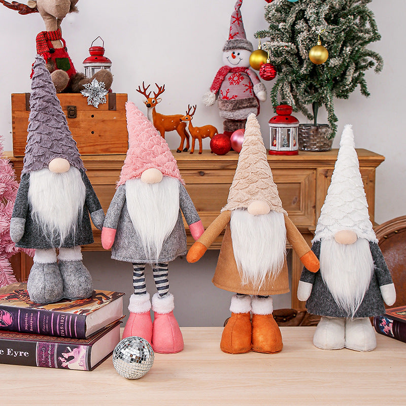 Retractable Leg Christmas Gnome Plush - Adjustable Standing Holiday Decoration(white)