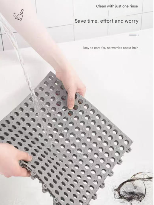 Grey And Green DIY Interlocking Non-Slip Floor Tiles - 18-Pack PVC Drainage Mat for Shower & Bathroom Safety