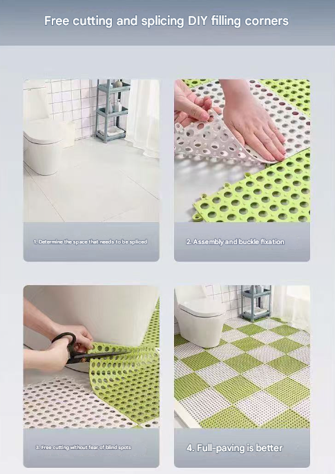 Sky Blue And White DIY Interlocking Non-Slip Floor Tiles - 12-Pack PVC Drainage Mat for Shower & Bathroom Safety