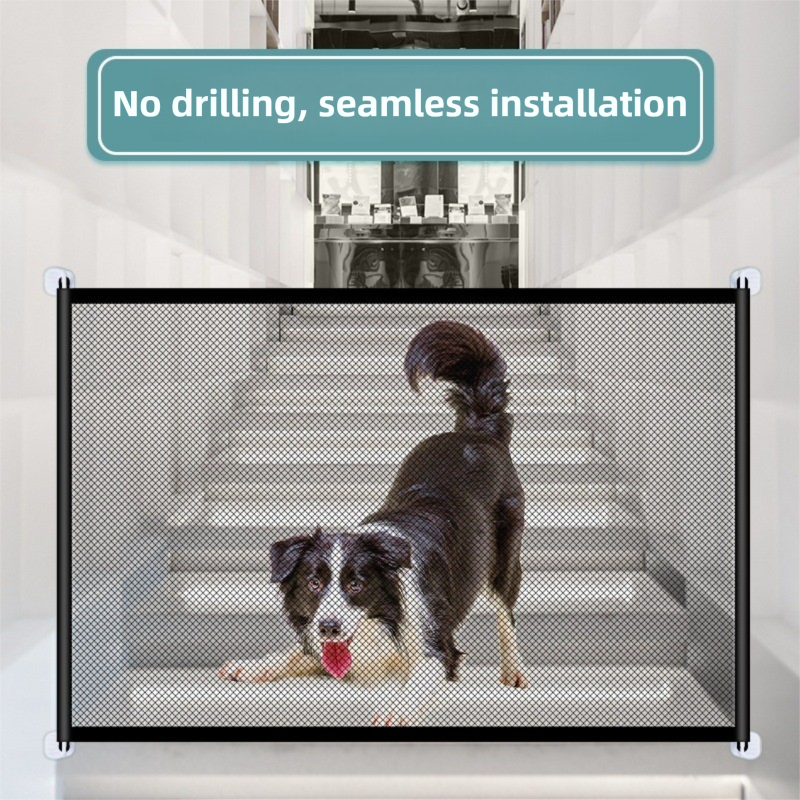 2-Pack Extra Wide Black No-Drill Pet Safety Barrier(180x72cm) With Hooks  - Portable Mesh Dog Gate for Doorways, Stairs and Hallways,  Easy Installation and Wall-Friendly
