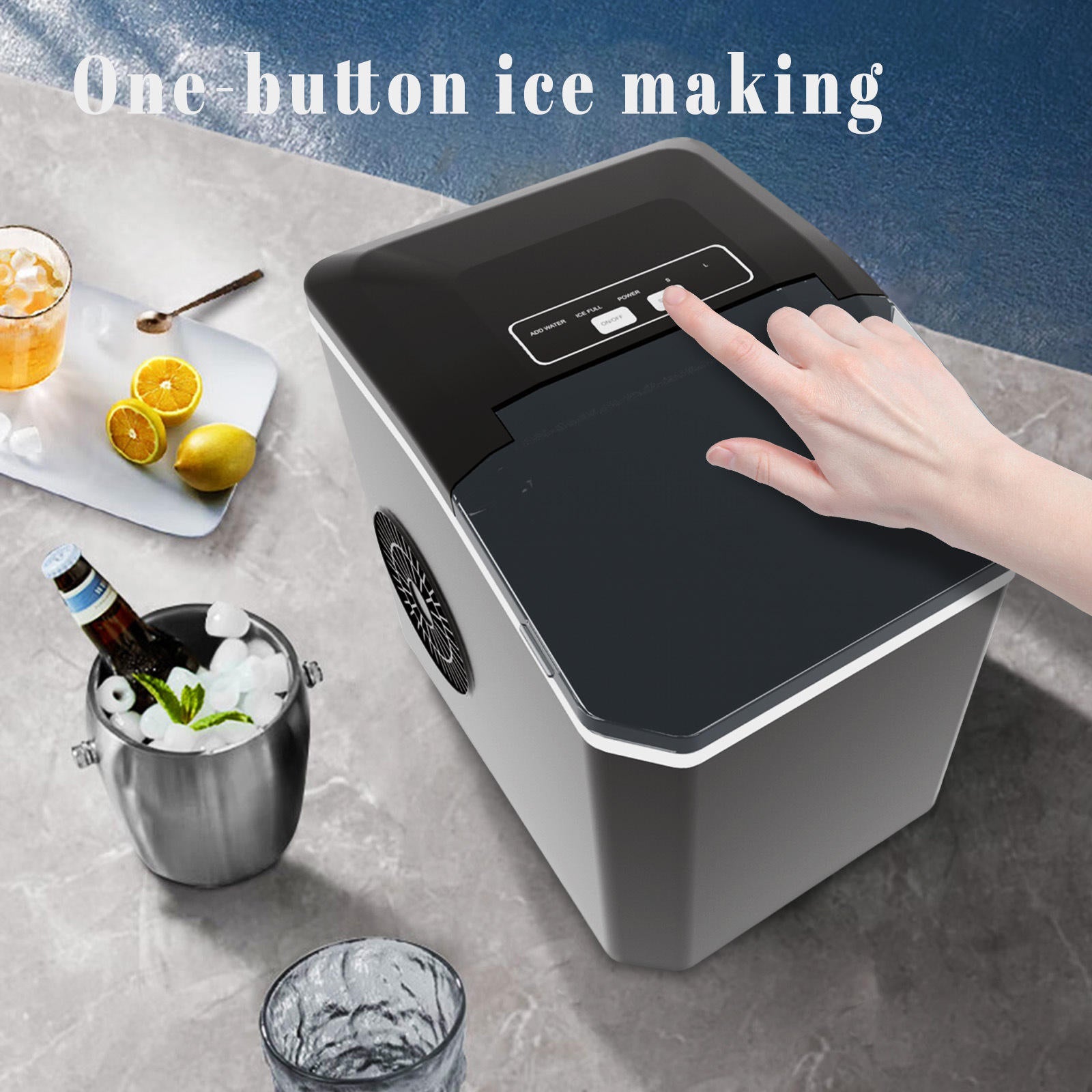 Stainless Steel Countertop Ice Maker 12kg/24h Portable Bullet Ice Machine with Self-Cleaning Function 1.3L Water Tank