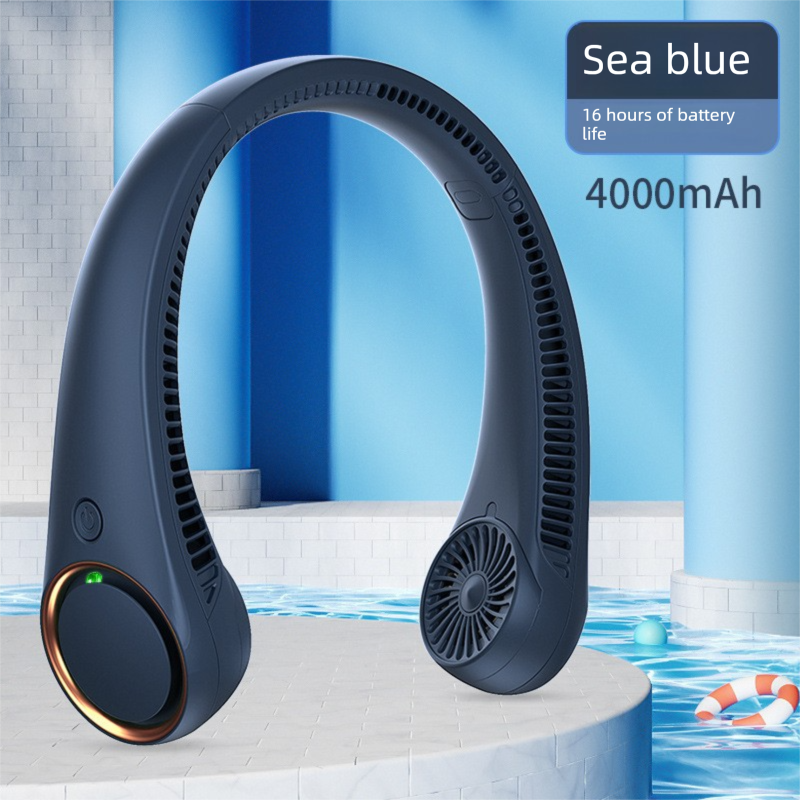 Portable Neck Fan 4000mAh Rechargeable Bladeless Personal Fan 3 Speeds Quiet Hands Free Cooling Device with 360 Airflow USB Type-C for Travel Outdoor Blue