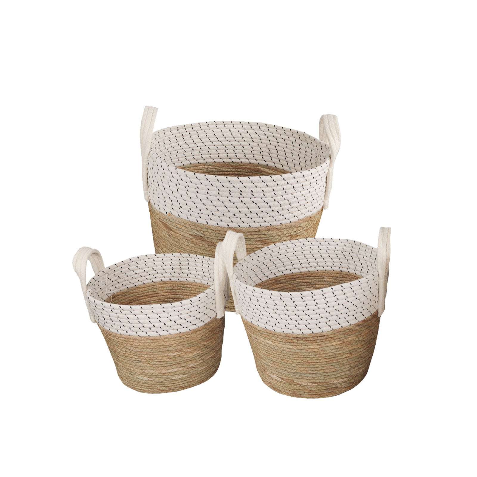 3 Pc Cotton Rope Storage Baskets - Stripe, Handles