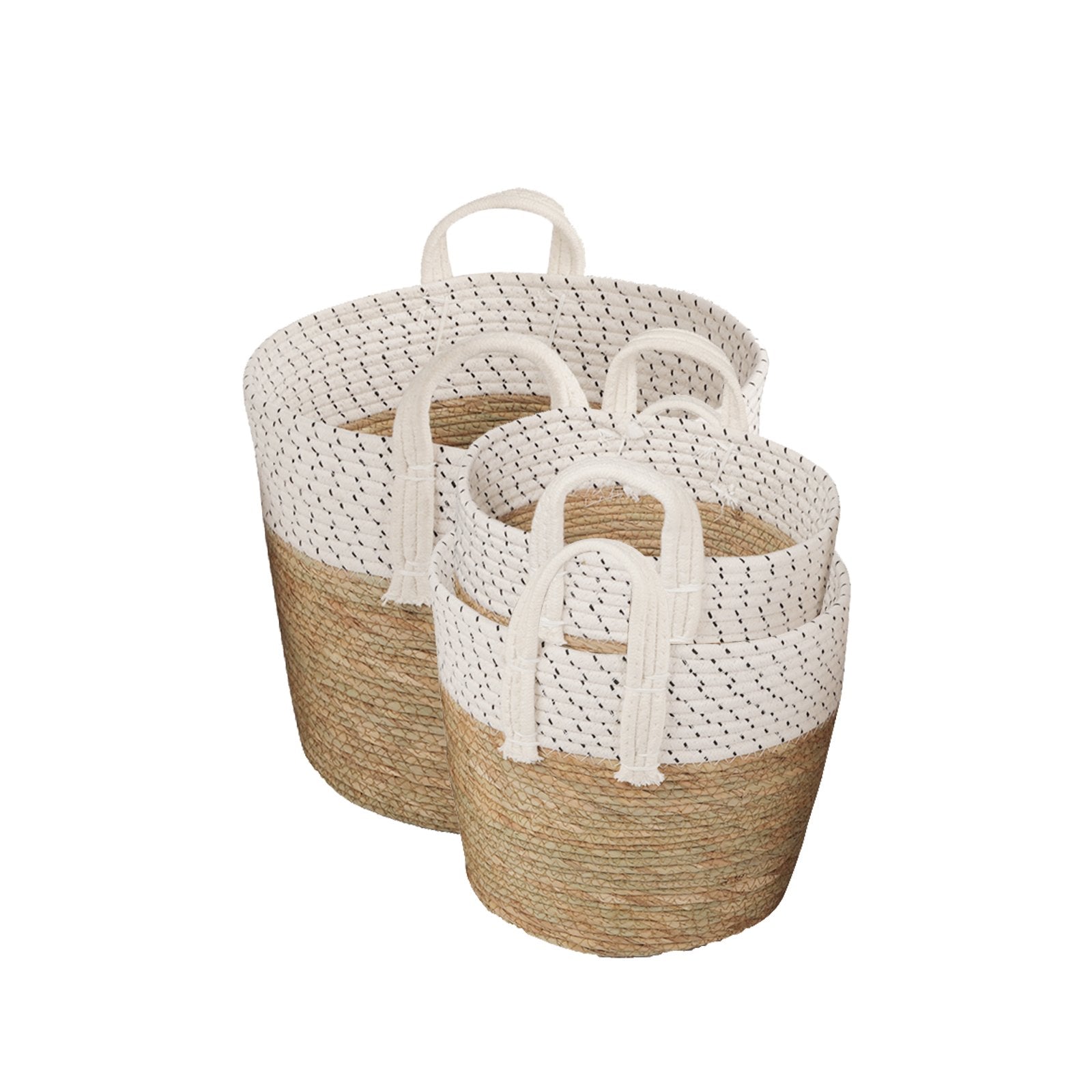 3 Pc Cotton Rope Storage Baskets - Stripe, Handles