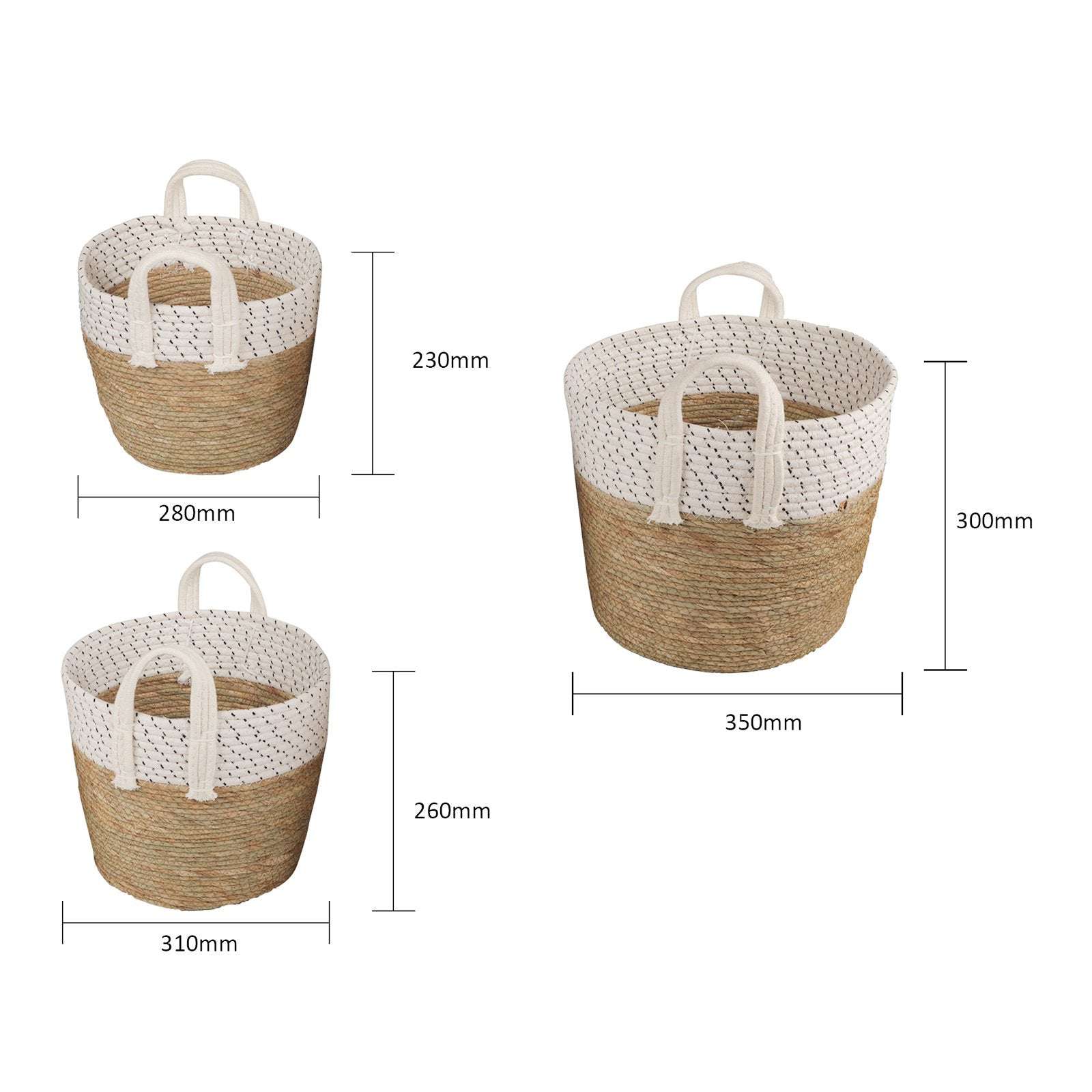 3 Pc Cotton Rope Storage Baskets - Stripe, Handles