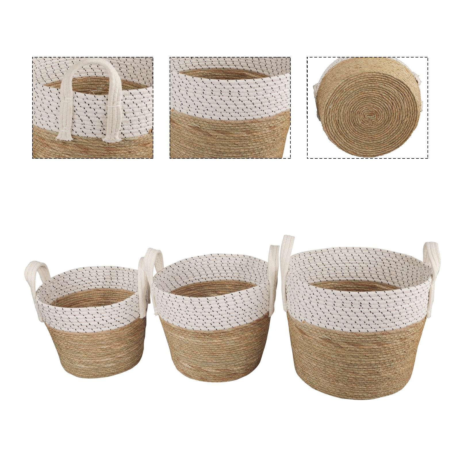 3 Pc Cotton Rope Storage Baskets - Stripe, Handles
