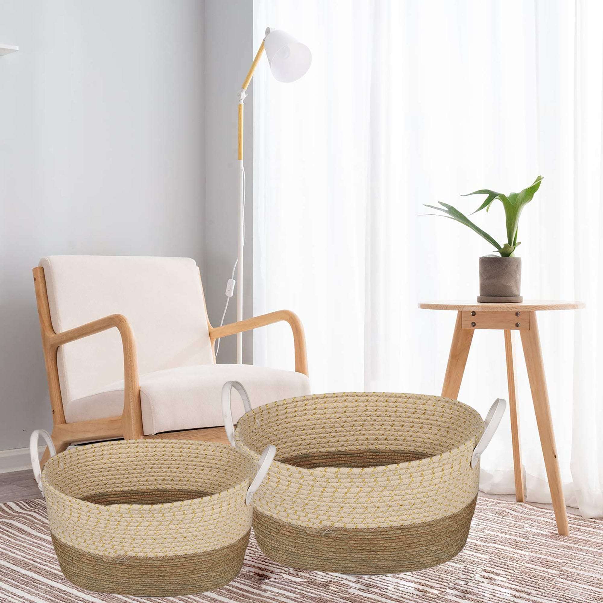 3 Pc Cotton Rope Storage Baskets - Stripe, Handles