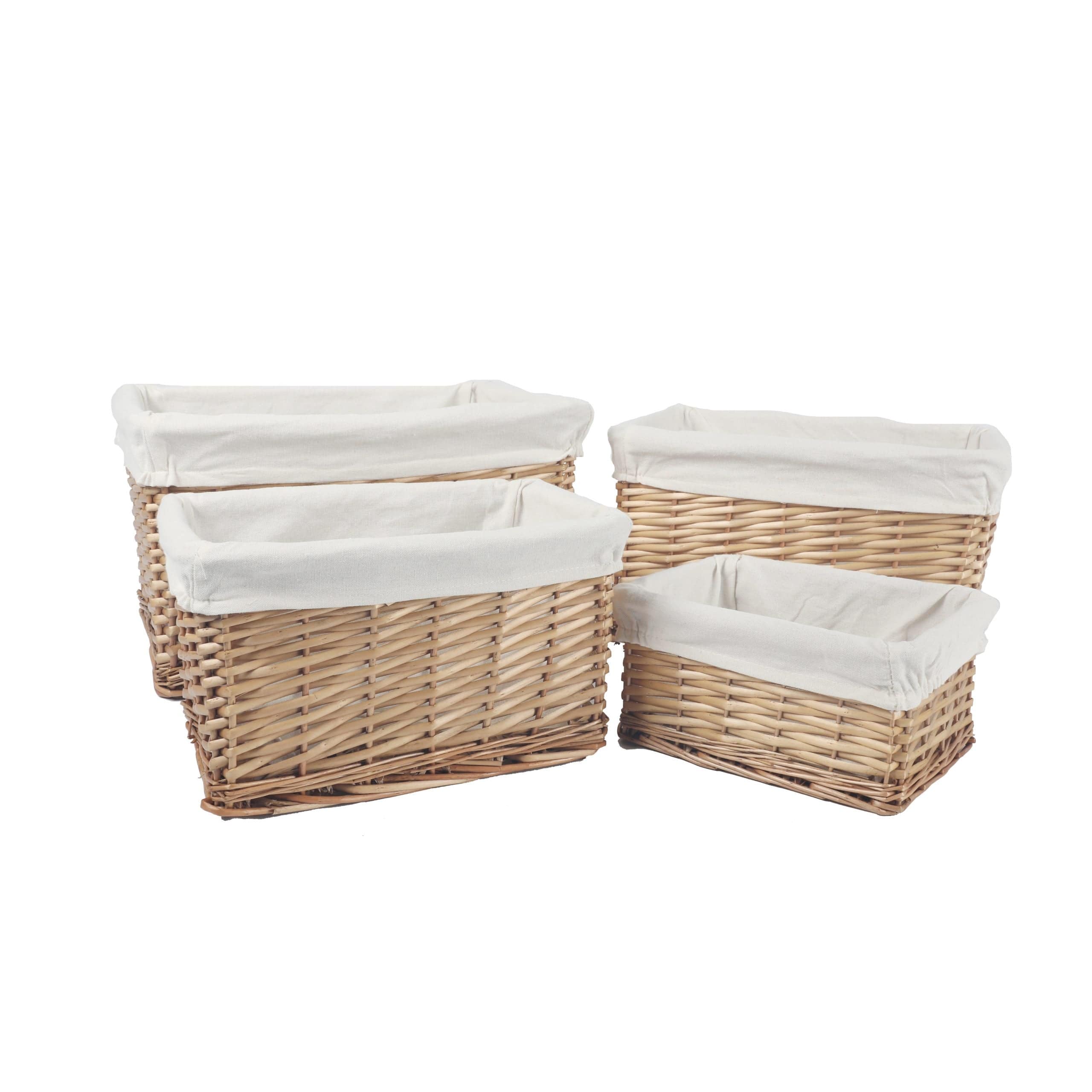 4 Pc Wicker Storage Baskets with Liner