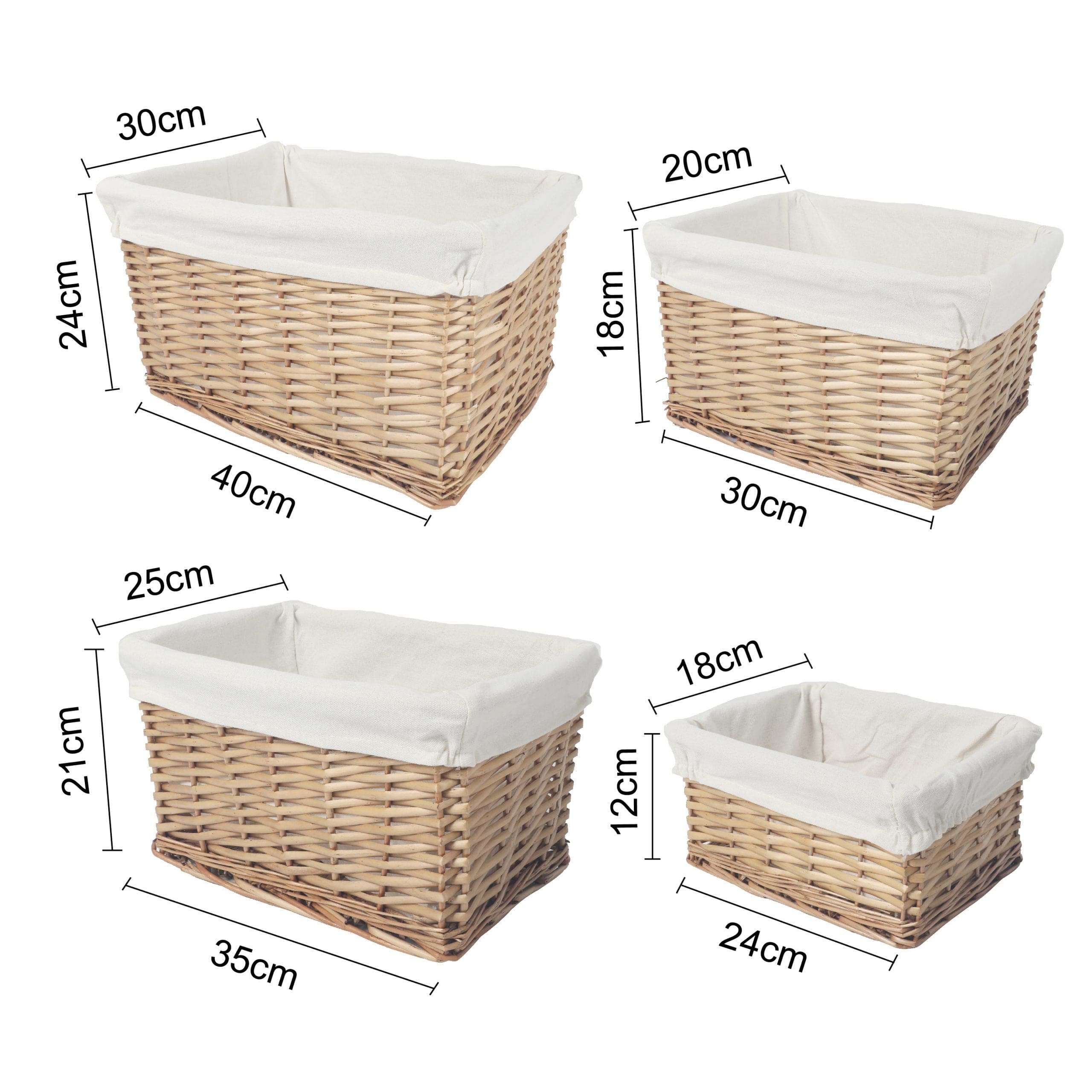 4 Pc Wicker Storage Baskets with Liner