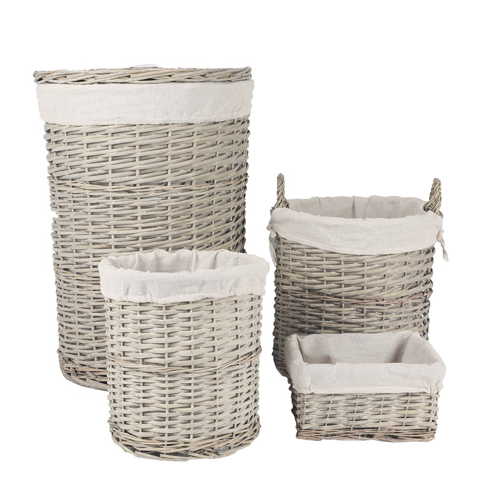Set of 4 Wicker Baskets with Fabric Liner