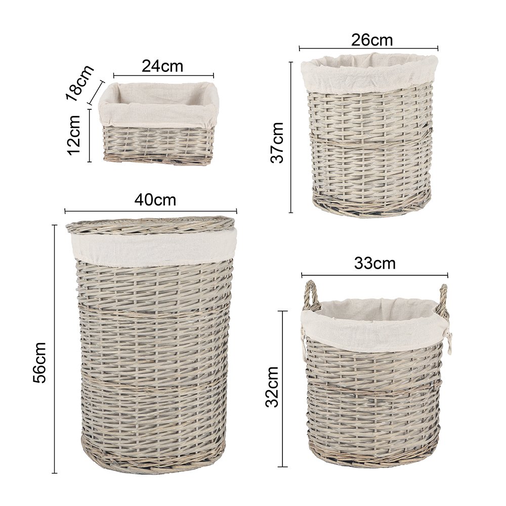 Set of 4 Wicker Baskets with Fabric Liner