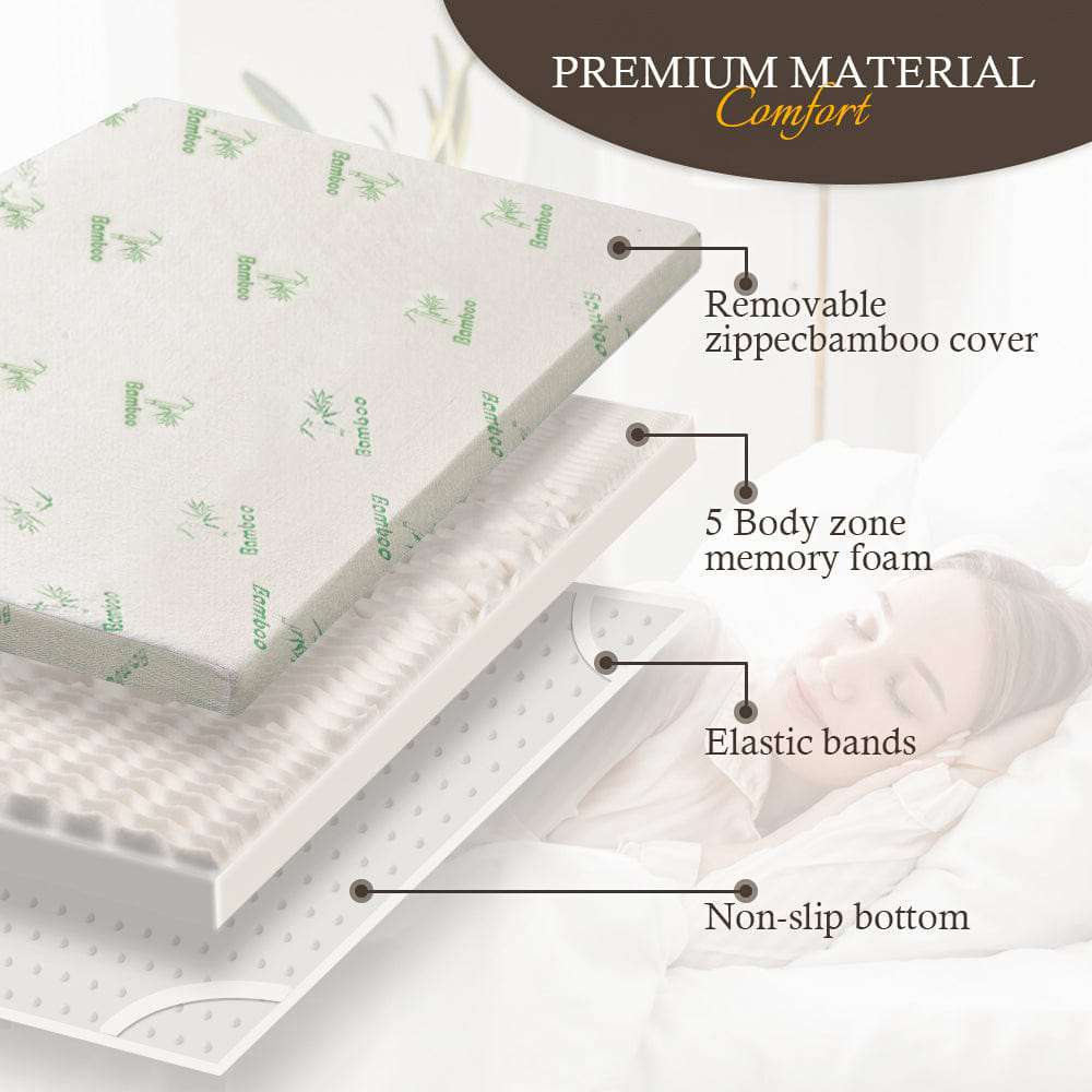6cm Memory Foam Mattress Topper with Bamboo Cover - Double