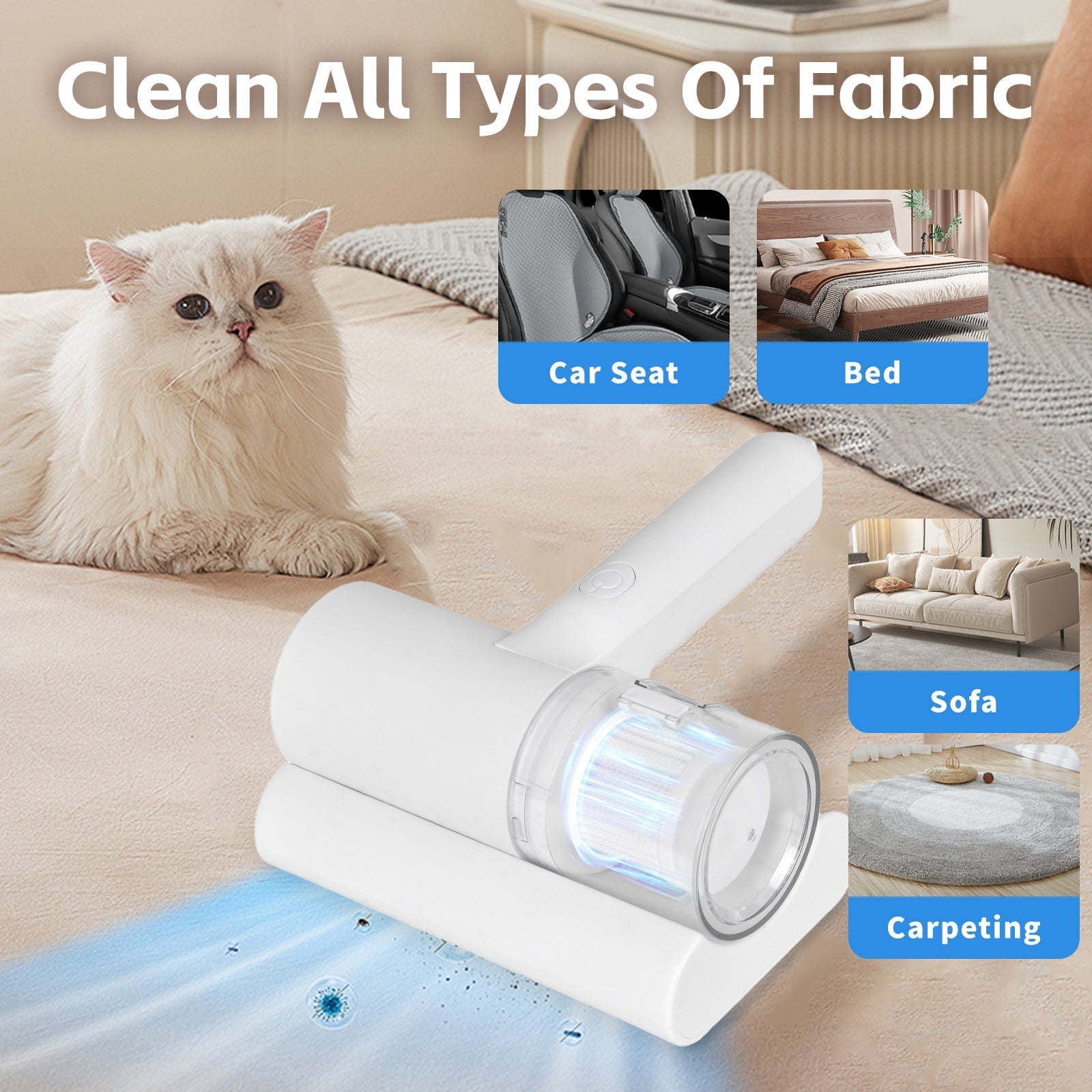 UV‑C Cordless Dust Mite Vacuum Handheld Sanitizing Cleaner with 1200 mAh Battery