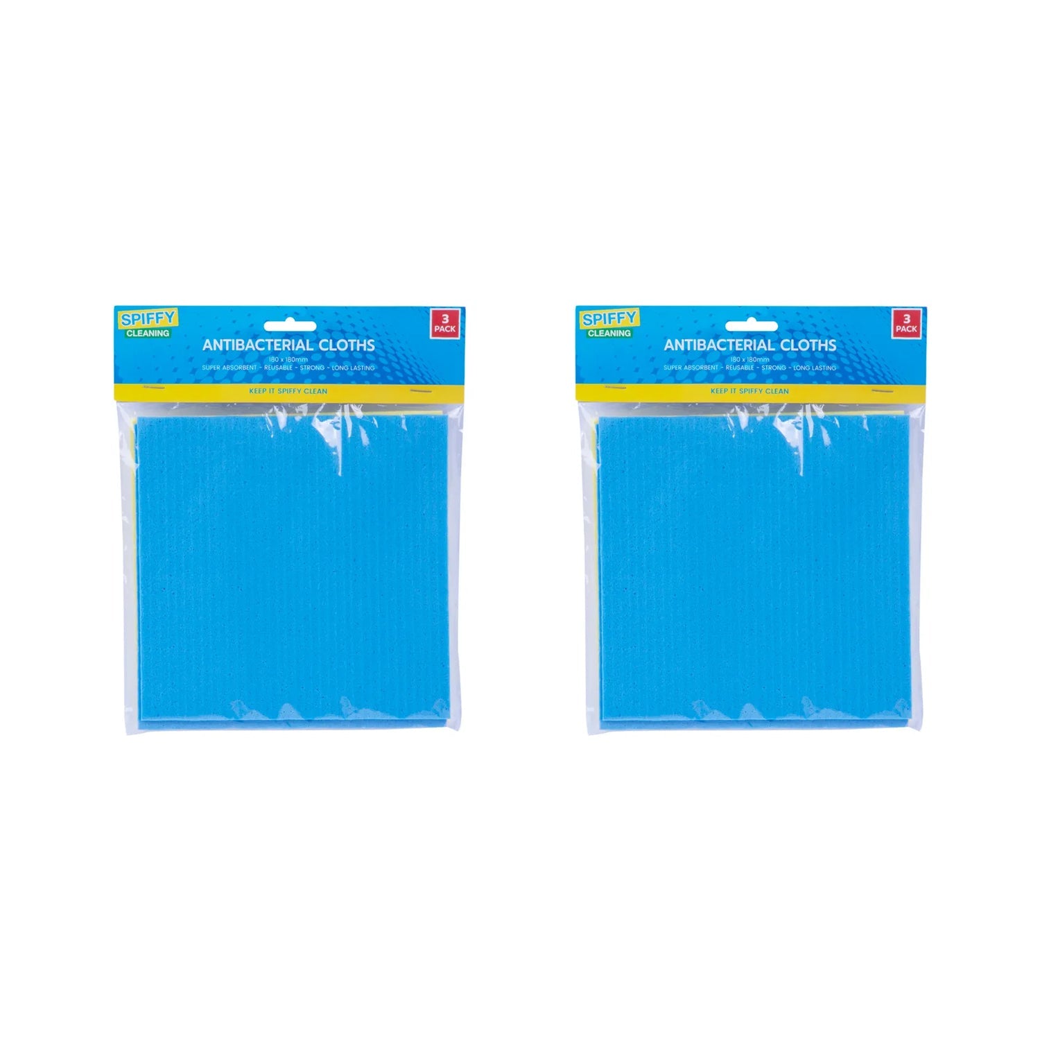 Antibacterial cellulose cloths pack, 15cm, blue cloths in retail packaging