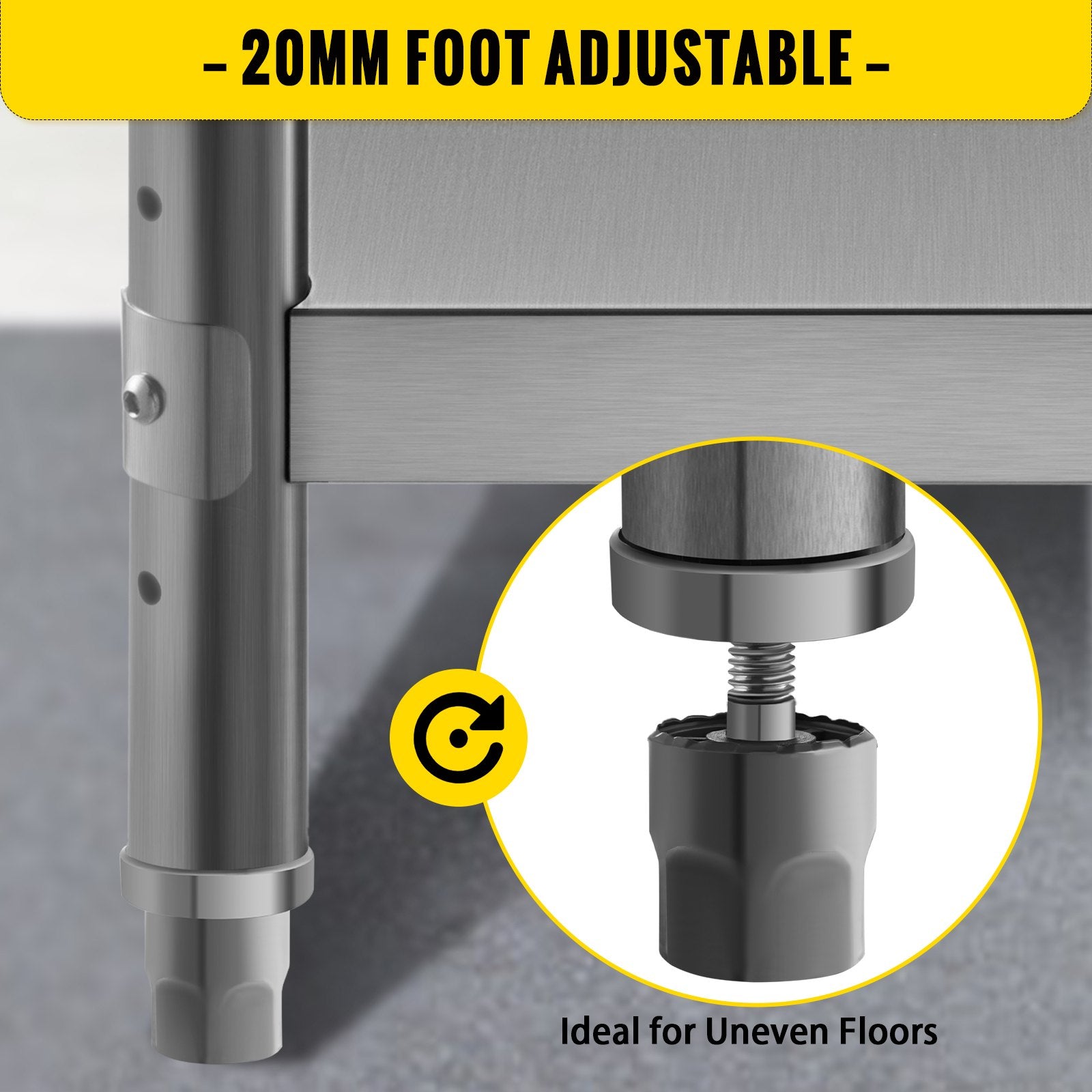 VEVOR Stainless Steel Prep Table, 1520x450x855 mm Commercial Stainless Steel Table, 2 Adjustable Undershelf BBQ Prep Table, Heavy Duty Kitchen Work Table, for Garage, Home, Warehouse, Kitchen Silver