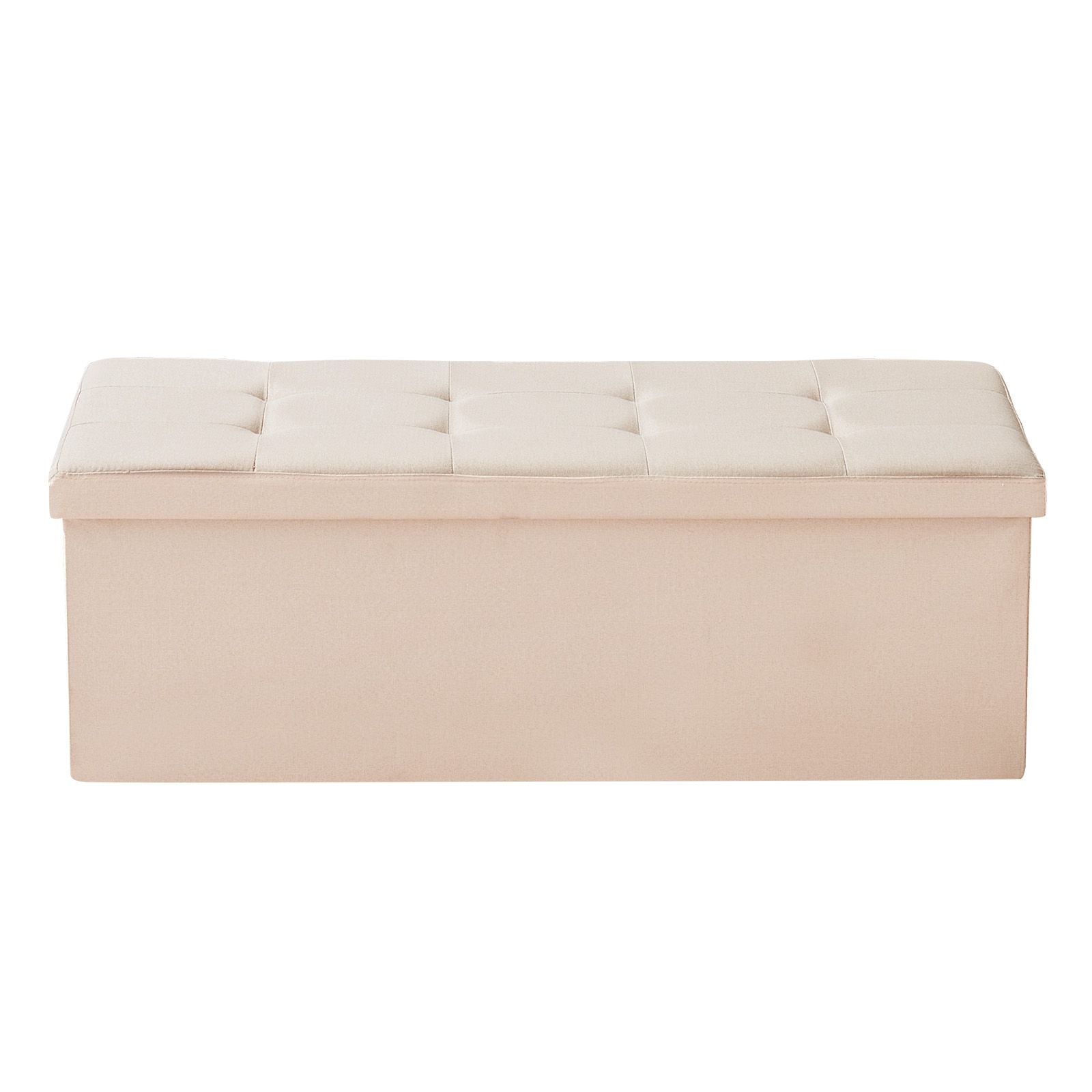 Foldable Storage Ottoman Bench, End of Bed Bench with Side Bags, Folding Upholstered Storage Chest Supports 660 lbs, Linen Bed Ottoman with Large Space for Living Room, Bedroom, Entryway, Beige
