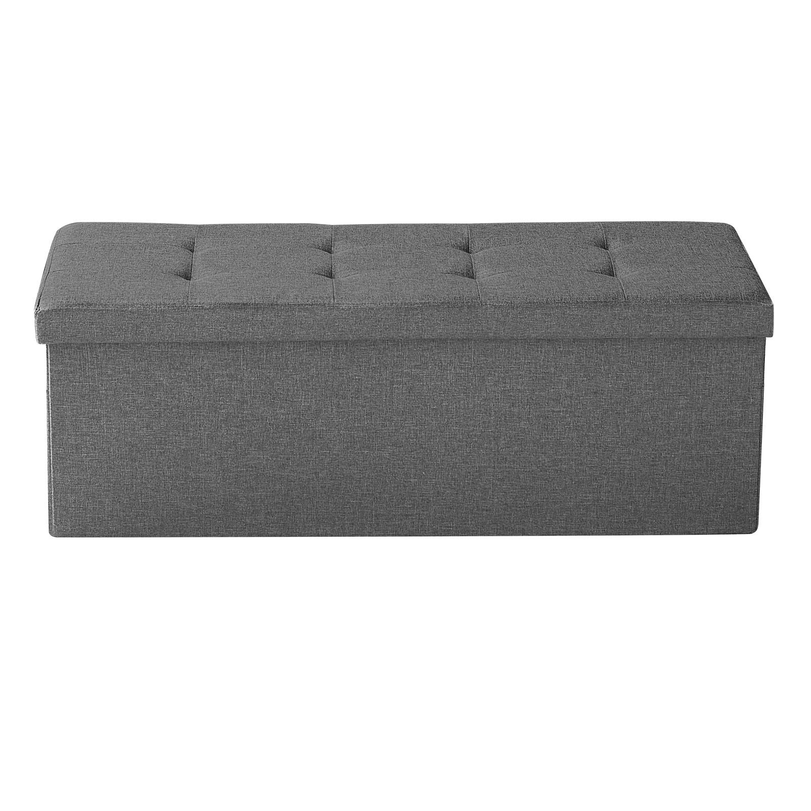 Foldable Storage Ottoman Bench, End of Bed Bench with Side Bags, Folding Upholstered Storage Chest Supports 660 lbs, Linen Bed Ottoman with Large Space for Living Room, Bedroom, Entryway, Grey Bedworld