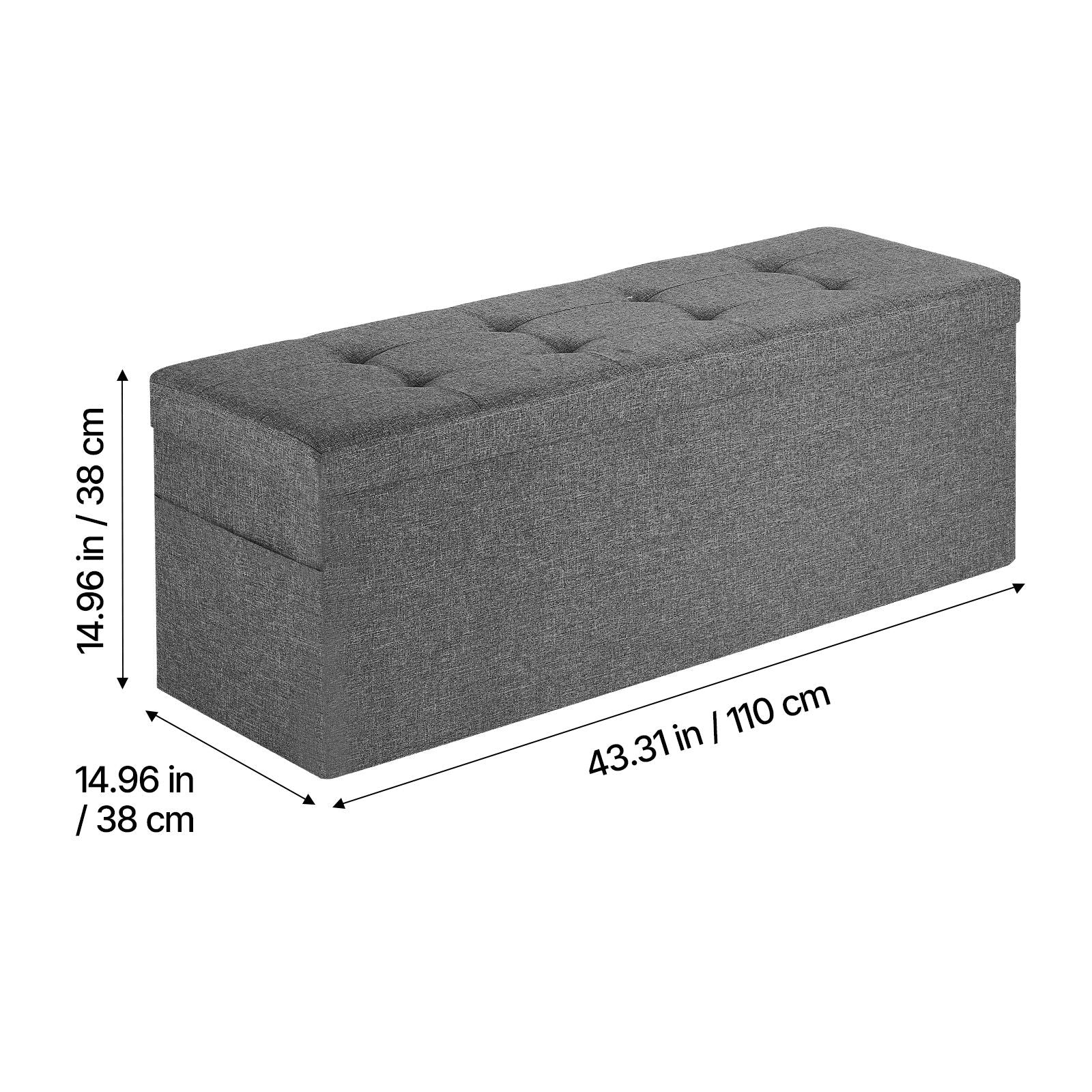 Foldable Storage Ottoman Bench, End of Bed Bench with Side Bags, Folding Upholstered Storage Chest Supports 660 lbs, Linen Bed Ottoman with Large Space for Living Room, Bedroom, Entryway, Grey Bedworld