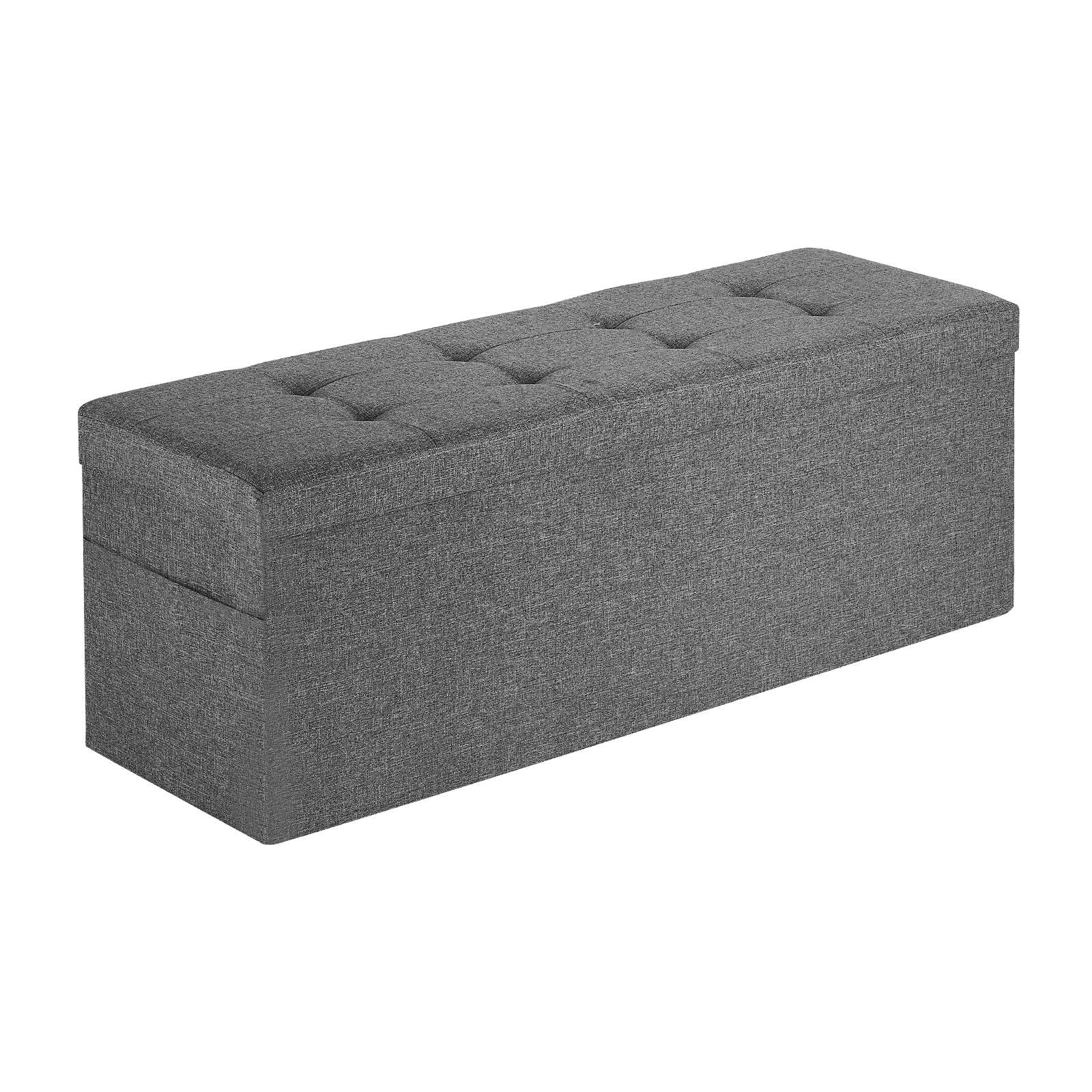 Foldable Storage Ottoman Bench, End of Bed Bench with Side Bags, Folding Upholstered Storage Chest Supports 660 lbs, Linen Bed Ottoman with Large Space for Living Room, Bedroom, Entryway, Grey Bedworld