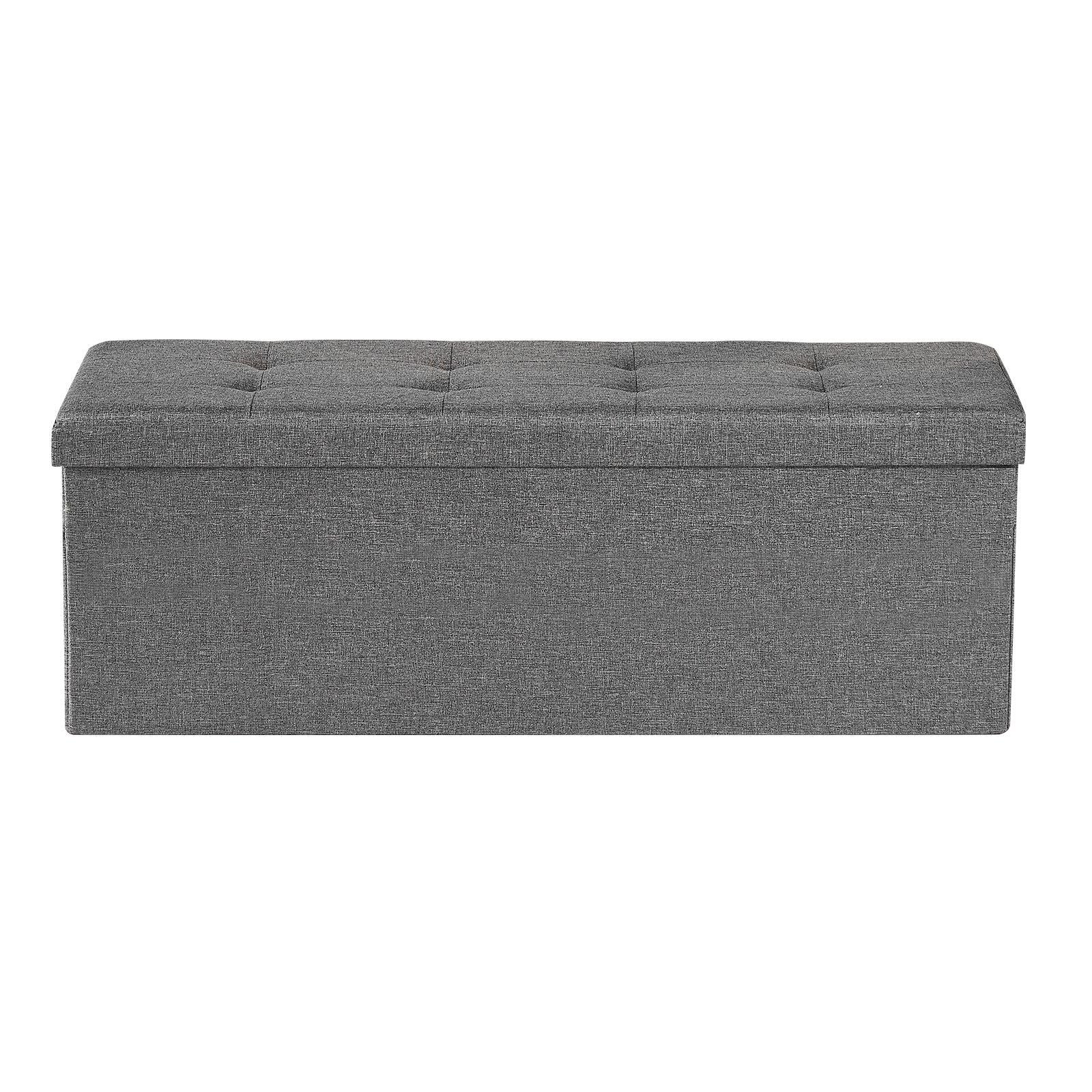 Foldable Storage Ottoman Bench, End of Bed Bench with Side Bags, Folding Upholstered Storage Chest Supports 660 lbs, Linen Bed Ottoman with Large Space for Living Room, Bedroom, Entryway, Grey Bedworld